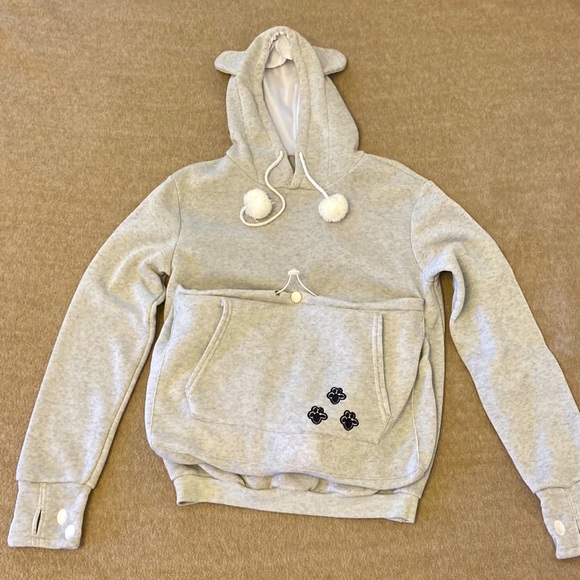 Tops - Gray Cat hoodie for carrying kittens/small cats
